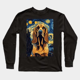 Bloodhound Dog Breed Painting in a Van Gogh Starry Night Art Style Long Sleeve T-Shirt